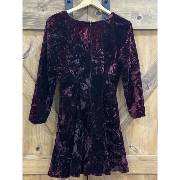 Rampage Vintage Crushed Velvet  Maroon Y2K Witchy Long Sleeve Mini Dress Sz 7 - Picture 3 of 3